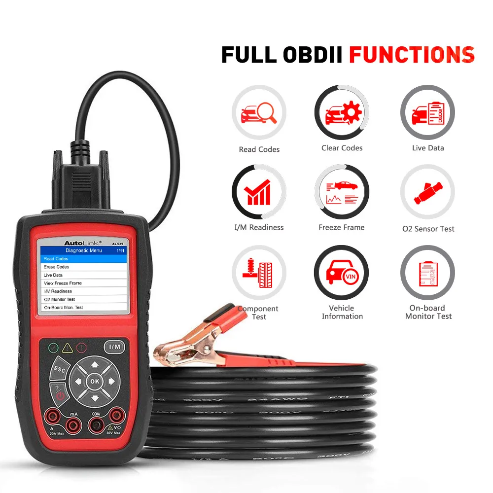 Autel AutoLink AL539B OBD2 Scanner Automotive Electrical Tester ODB2 Code Reader OBD 2 Diagnostic Tool for Battery test PK Al519