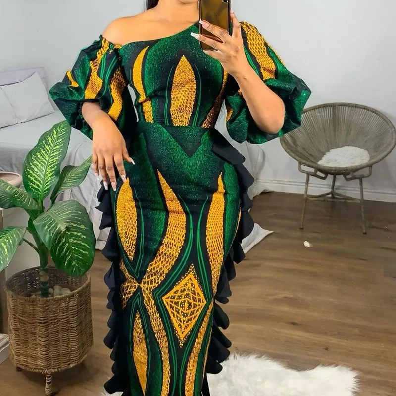green emerald velvet dress African Print /Ankara/Kitenge Maxi Dress - Lime Green /Orange/Black Tribal Print Short Sleeved Button Down Long Shirt Dress