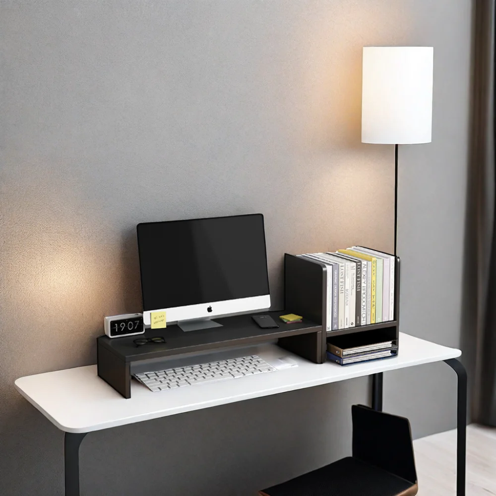 Laptop Desk With Bookshelf Desktop Computer Rack Display Screen Desktop Storage Pad Shelf Office Shelf