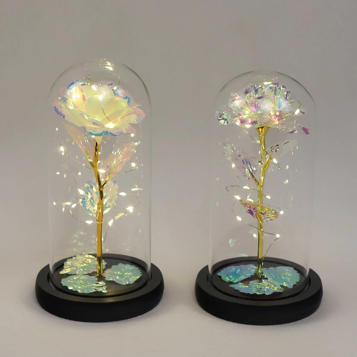 led light blown glass dome cloche with wood base christmas flowers artificial glass dome decoration