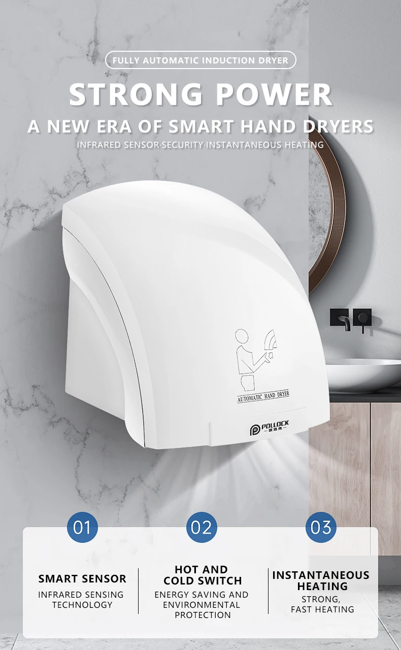 Hotel Smart Hand Dryer Fully Automatic Infrared Sensor Hand Drying Device ✈ 