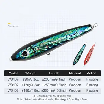 CHEERY Cross-border 22cm 120g Floating Wooden Pencil Lure Inlaid Abalone Shell, Saltwater Fishing Bait for Nanyu Deep Sea – Pencil – view 5