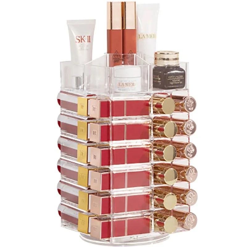 360 Degree Rotating Makeup Organizer 53 Spaces Acrylic Lipstick Holder Spinning Lipgloss Storage Tower Display Holder