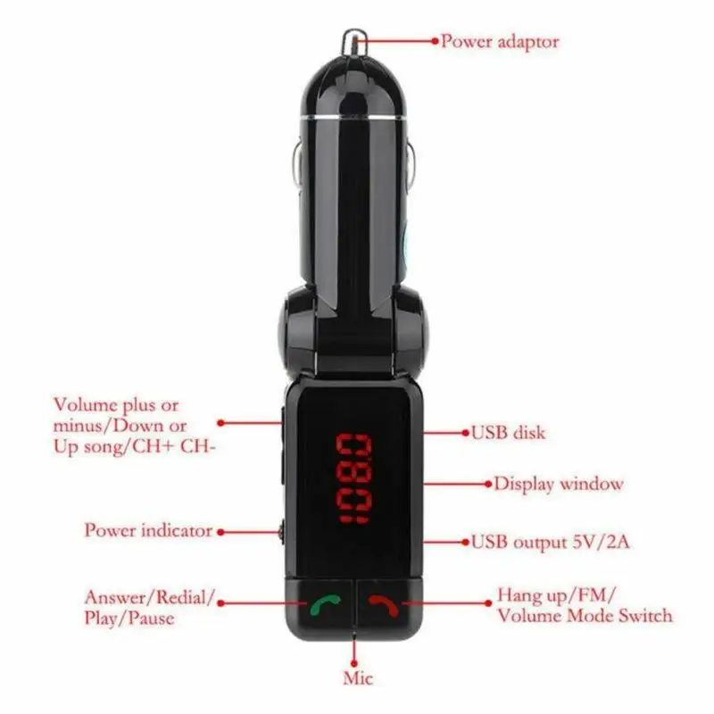 BC06 FM Transmitters Wireless Car Kit Handsfree USB Modulator With LED Display Dual Charger 5V2A Aux Mp3 Player