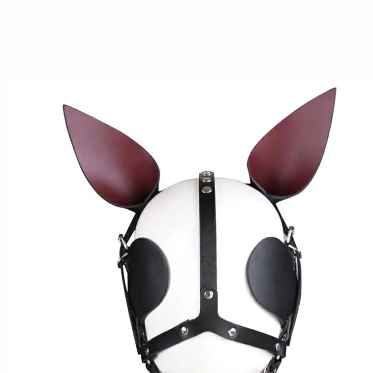 Free Custom Box - Bdsm Cosplay Role Play Clothing High Quality Pu Leather Pony Girl Harness Headpiece With Ear Eye Mask Slave