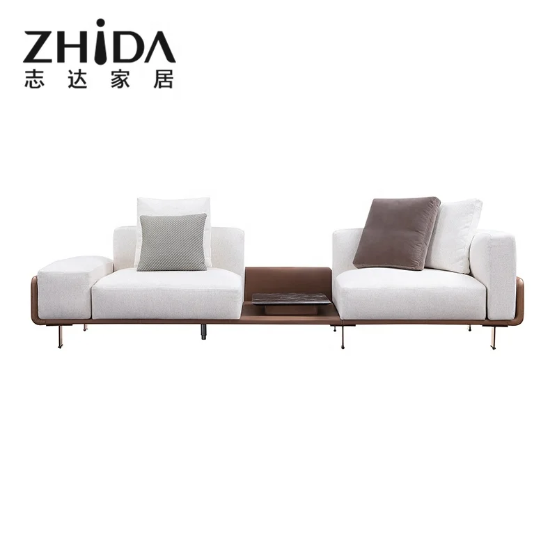 Zhida Factory Custom Made High End Villa Living Room Fabric Sectional Sofa Set Couch Modern Design Genuine Leather l Shape Sofa
