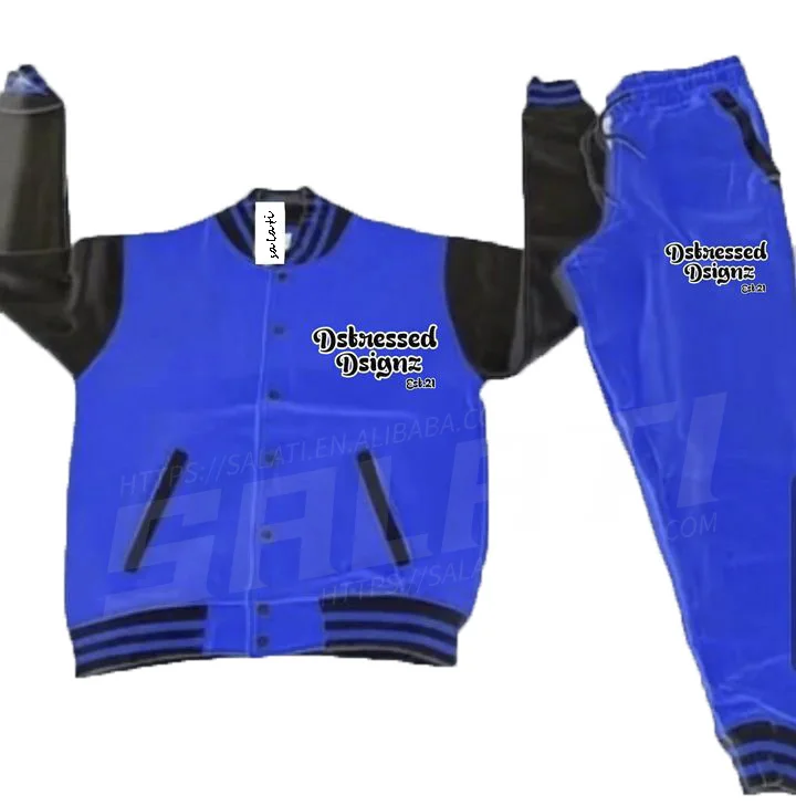 Salati Two Piece Varsity Jackets Set Custom Oversized Jongging Tracksuit Heavyweight Sweatsuit Print 100% Cotton Sweat Suits Men gallery 8