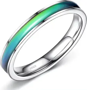 Fine High Quality Sterling 925 Silver Jewelry Temperature Material Mood Ring High Quality 925 Sterling Silver Colored Ladies
