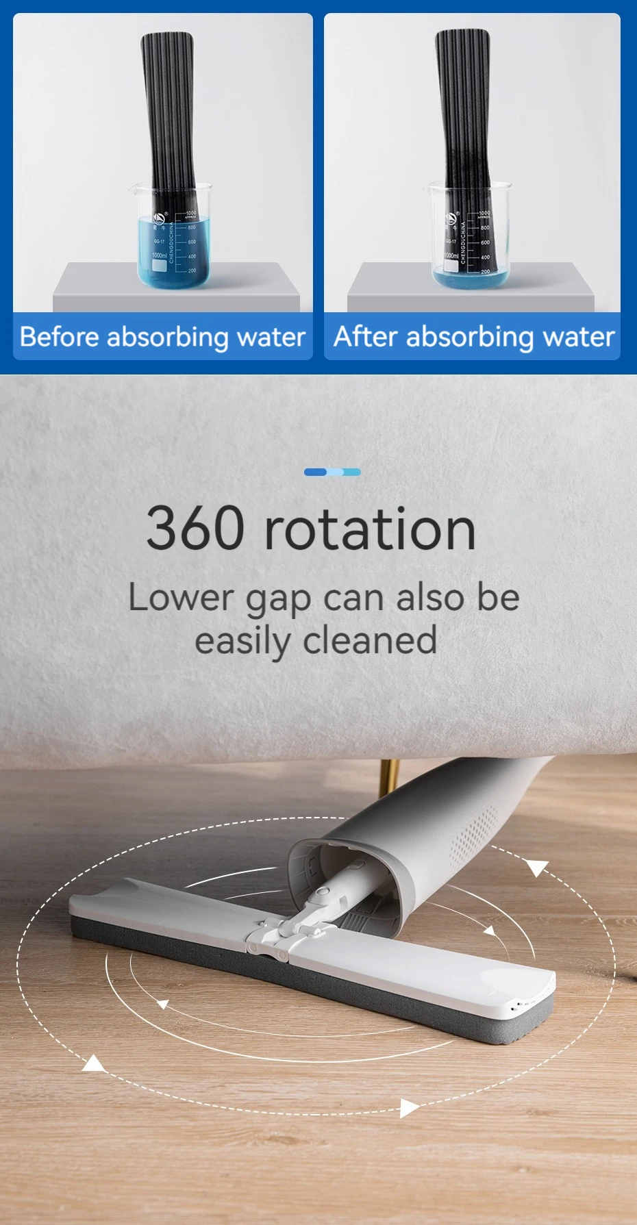 Jesun Hand Free Mop Sponge Folding Squeeze Magic Sponge Mop Reusable