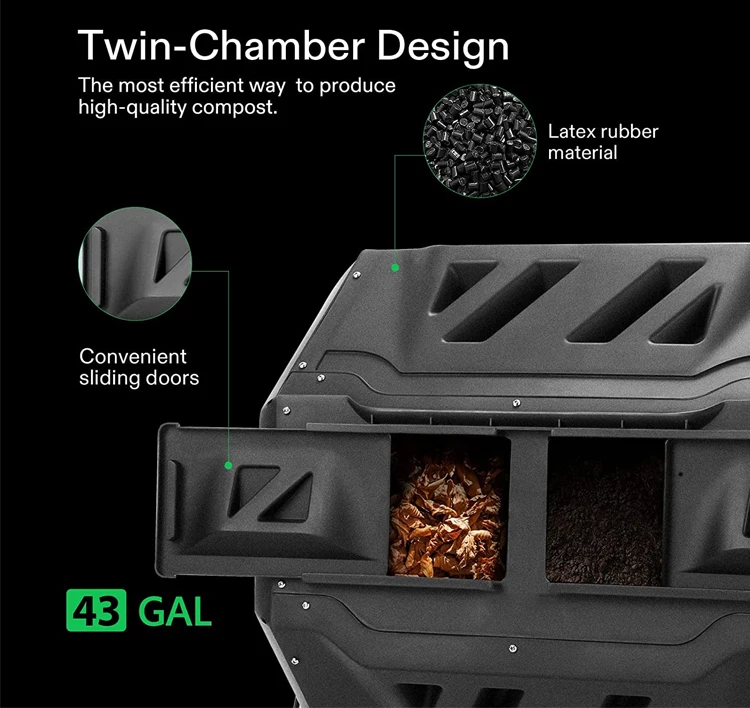 Heavy Duty Compost Bin 43 Gallon Bpa Outdoor Garden 360 Degree Dual