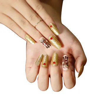 2023 New designer christmas false nails short press on nails christmas fake nails with colorful rhinestone