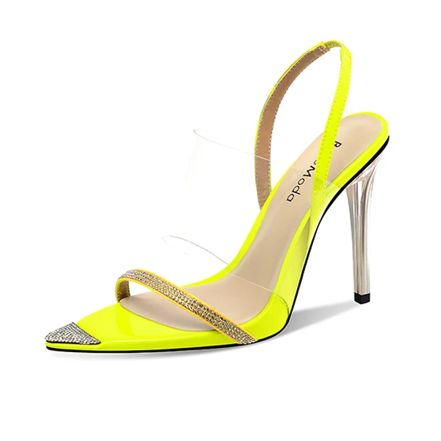 Neon Yellow Patent Front Rhinestones Strap Sharp Pointed Toe Perspex High  Heel Sandals Women - Buy Perspex High Heel Sandals Women,Front Rhinestones 