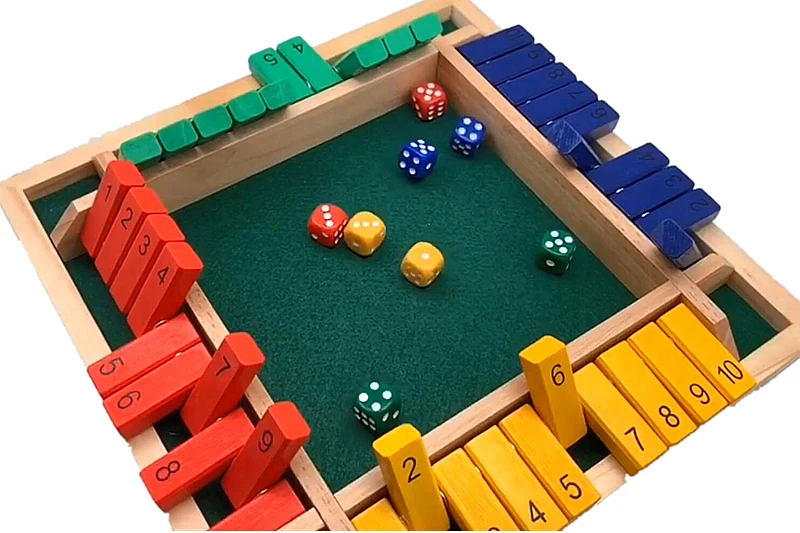 4 Color Wooden Shut the Box  4 Player  Game Set Including 8 Color Dice Mathematics Training Gift for Kids