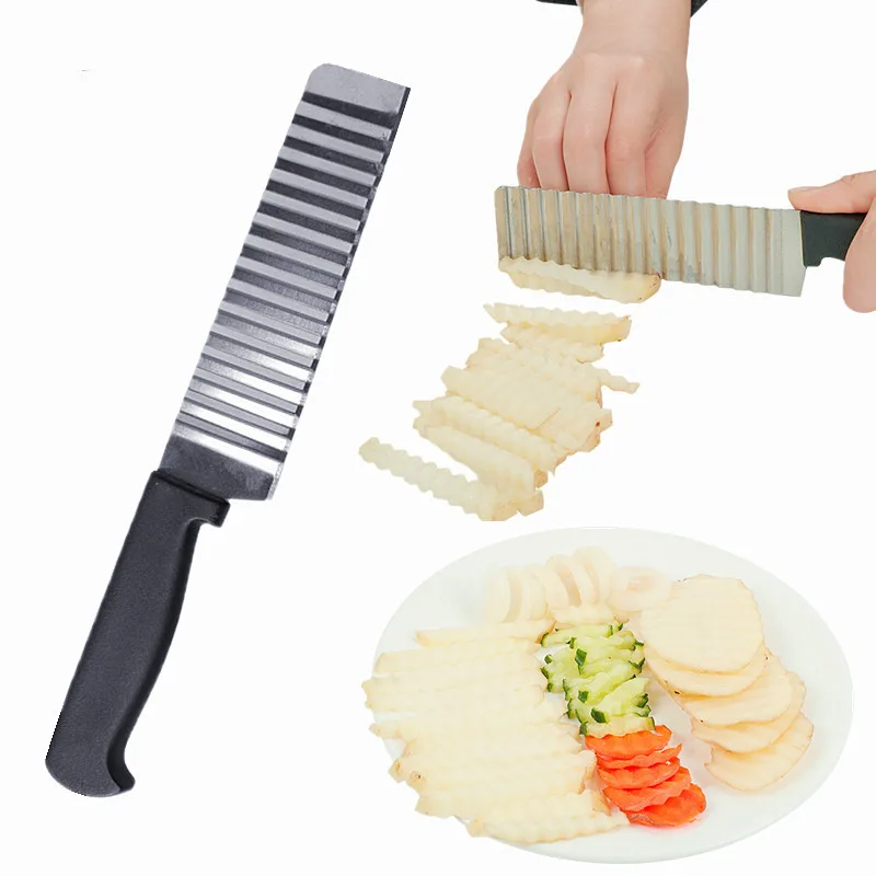 Stainless Steel Potato Chip Slicer Dough Vegetable Fruit Crinkle Wavy  Kitchen Knife Cutter Chopper French Fry Maker Tools Gadget