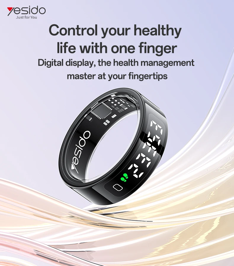 Yesido LCD Real-time Digital Display Dual-channel Sensor Precision Waterproof 24-hour Health Management Smart Ring IO36