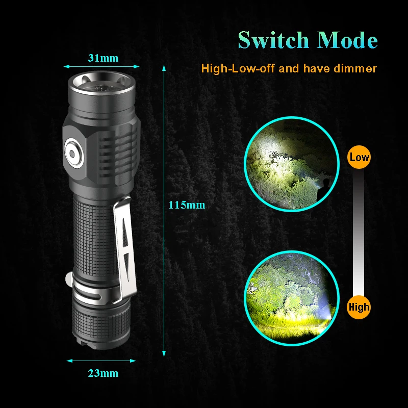 2 PCS Lampe Torche LED Rechargeable, 800LM Lampe de Poche 3 Modes & Zoomable, Lampe Tactique COB Portable pour Enfant Cadeau Camping Randonnée Urgence | Leroy Merlin