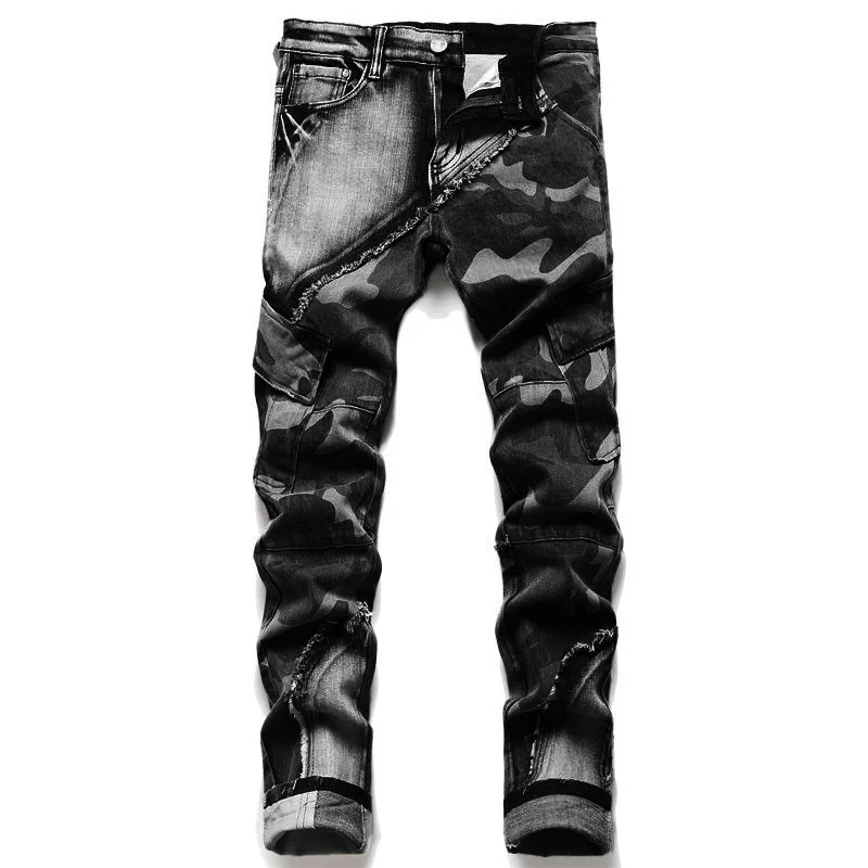 2024 Men's Designer Straight Slim Fit Patchwork Jeans Comfort Skinny Biker Denim Pants for Streetwear
