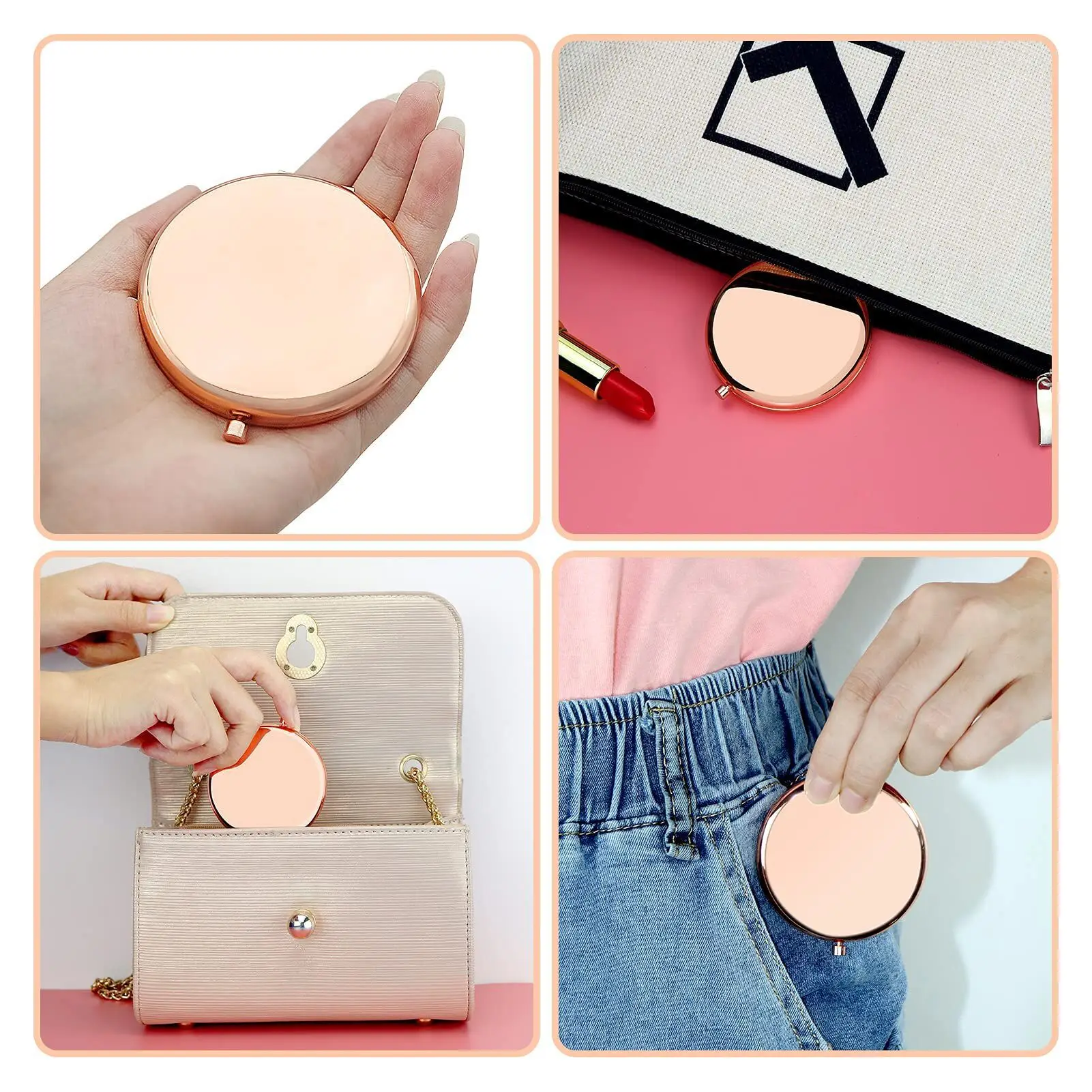 Personalized Compact Fold Name Pocket Mirror for Wedding Bride Bridesmaid Bridal Party Gift Custom Rose Gold Mirror With Name