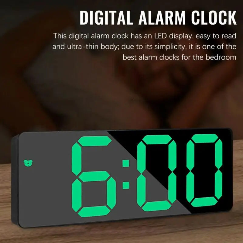 Digital Mirror LED Screen Alarm Clock with Dual USB Charging Port Brightness Sensor for Bedroom Kitchen Hotel Table Desk