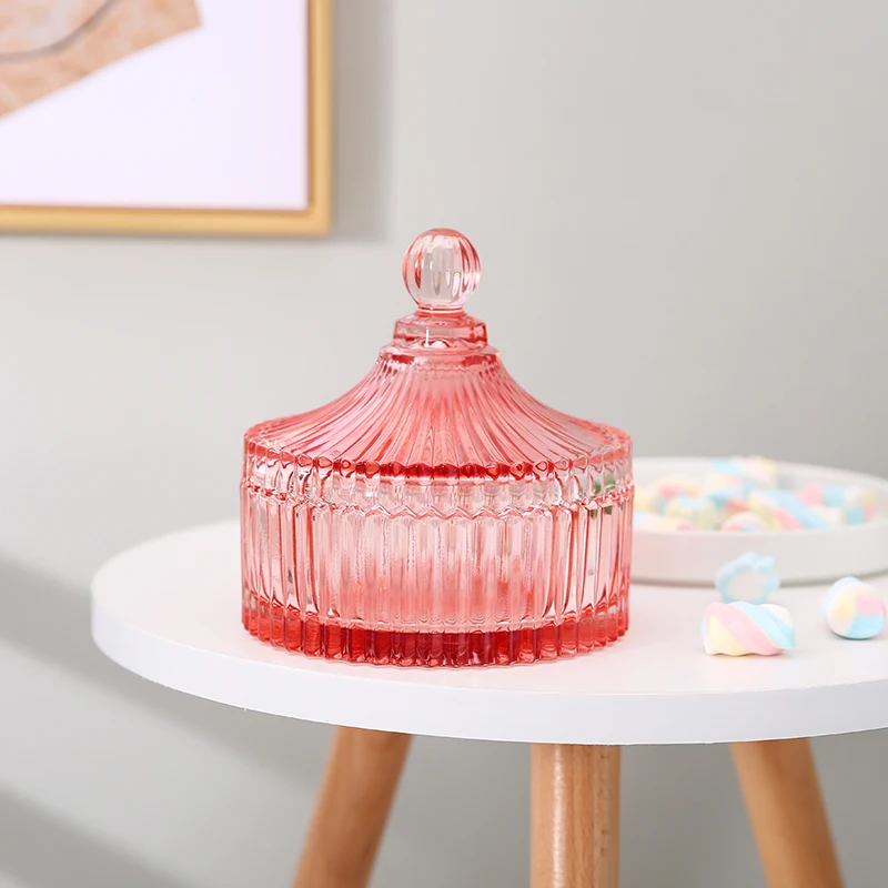 豪華なピンクの印刷甘い瓶カバー蓋付きキャンディーボックス