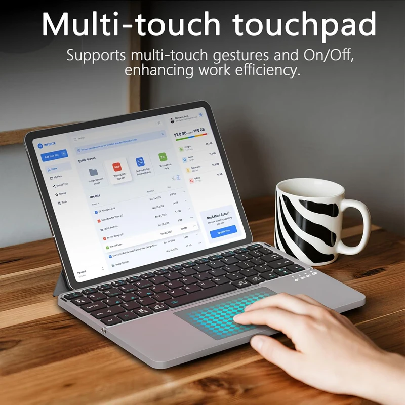 2-in-1 Foldable Touch Wireless BT Keyboard Portable with Magnetic Keyboard Stand for Mobile Phones Laptops Tablets
