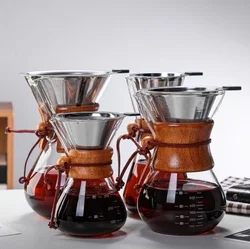 Glass products factory direct Coffee sharing pot neck wood glass coffee maker set