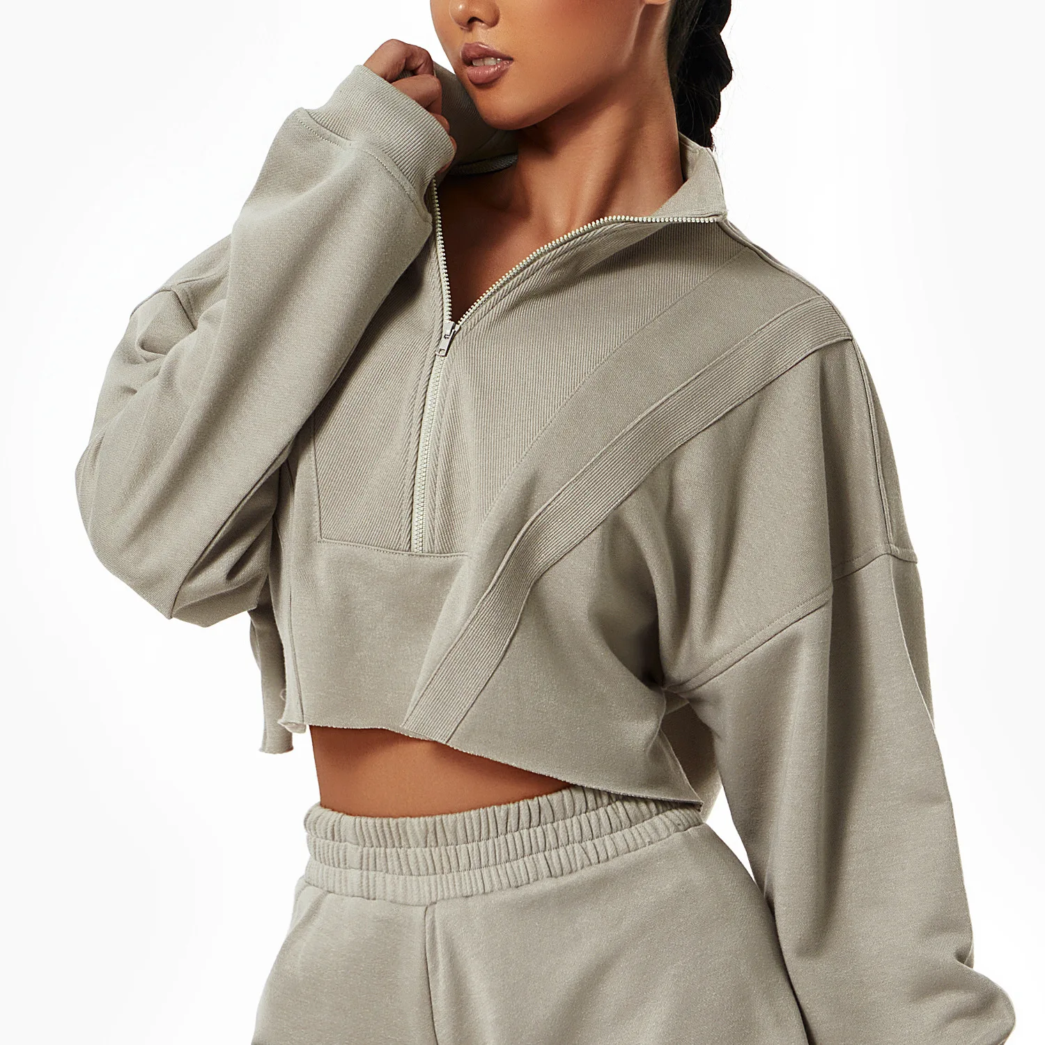 Long Sleeve Sweatshirt Loose Collar Zipper Top Wear Casual Outdoor Gym Training Sweater Hoodie