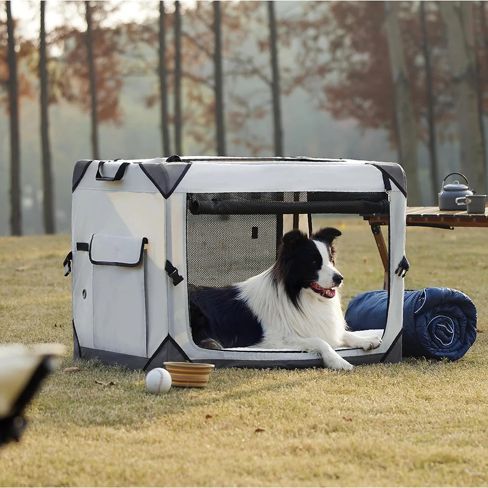 Collapsible 4door Pet Crate With Durable Mesh Windows Portable Dog