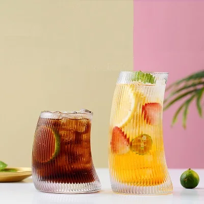 Moon Shape Crescent Strip Short Glasses Set Transparent 340 ml Set of 6