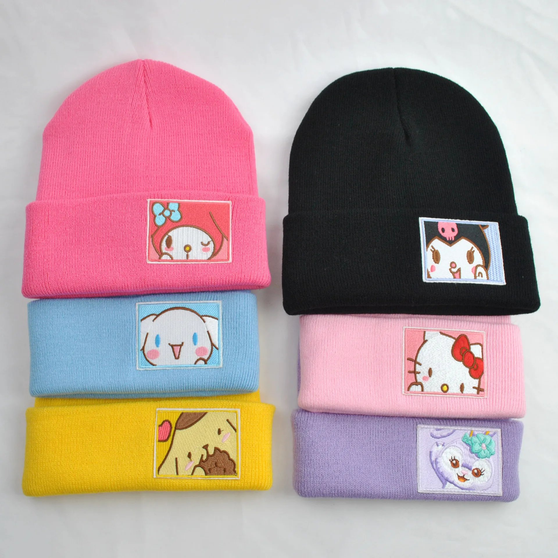 Cartoon Sanrio Embroidered Knitted Hat Cinnamoroll Melody Kuromi Beanie