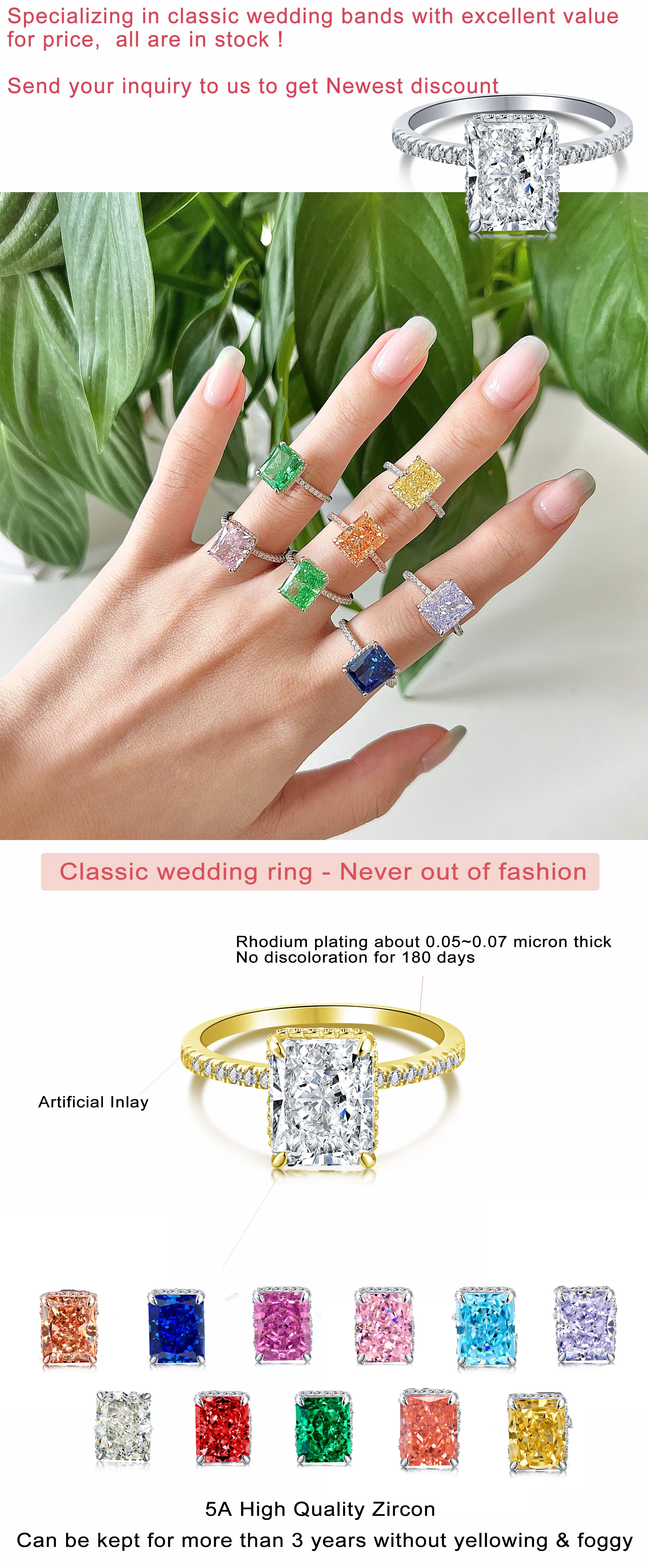 KAKODIY Customized High Quality Colorful Wedding Zircon Ring 925 Sterling Silver Ring Promise Simple Engagement Cubic Zirconia Ring Jewelry detail 1