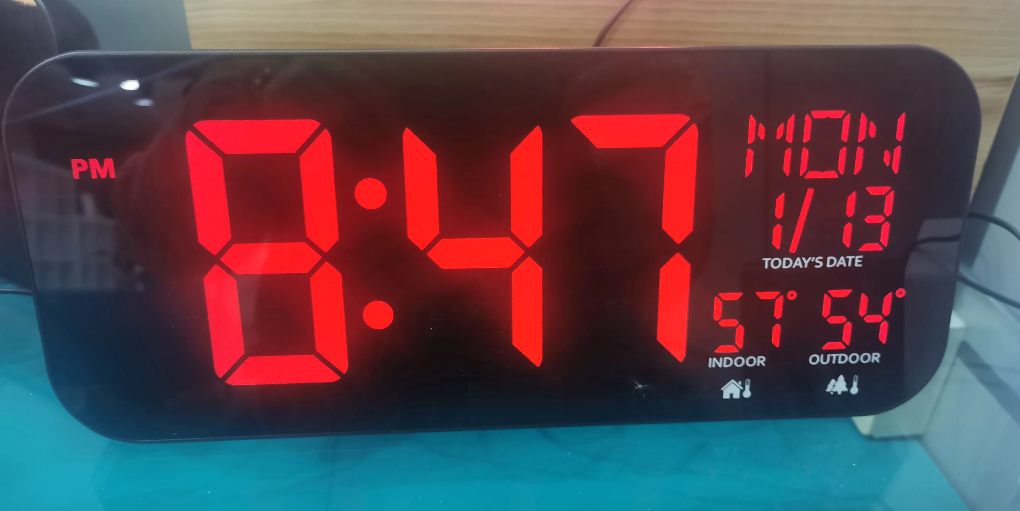 Digital Clock LED Simple  Square Big Size  Color Display Indoor Outdoor Temperature Wall Clock