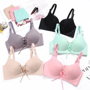 Women's Bra Wire Free Bra Ladies Underwear Push up Sexy Bandage Gatnered Lingerie Glossy Bra 32 to 38