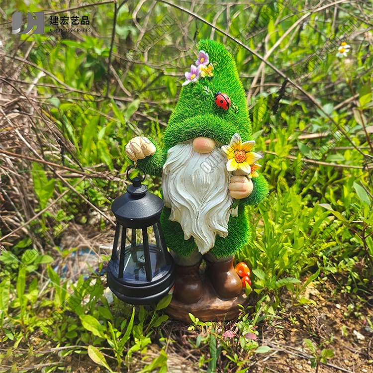 Garden Resin Statue Outdoor Decor Flocked Gnome With Solar Light ...