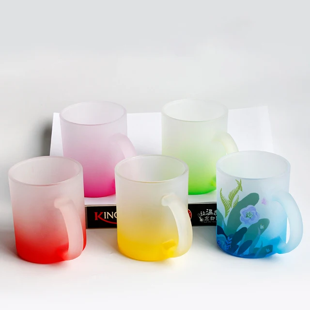 Custom 11oz gradient glass mug sublimation glass beer mugs color rainbow glitter glass coffee mug