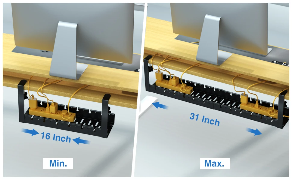 Under Desk Cable Management Tray, No Drilling Extendable Under Desk ...