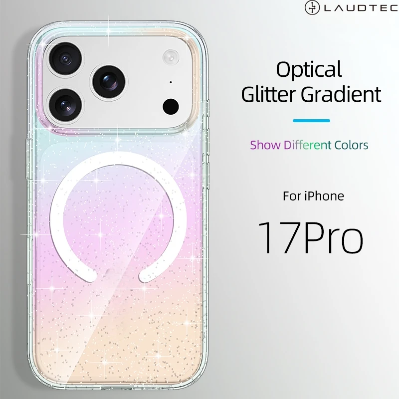 Transparent Magnetic Glitter Ultra-thin Protective case for iPhone 17 Series TPU Shockproof Iridescent Gradient Colors OEM/ODM