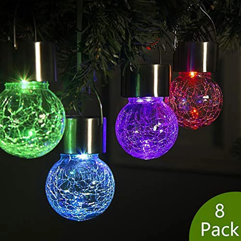 Solar Globe Hanging Tree Lights Crack Glass Ball Lanterns Lamp Outdoor Waterproof for Courtyard Street Patio Fence Decoration