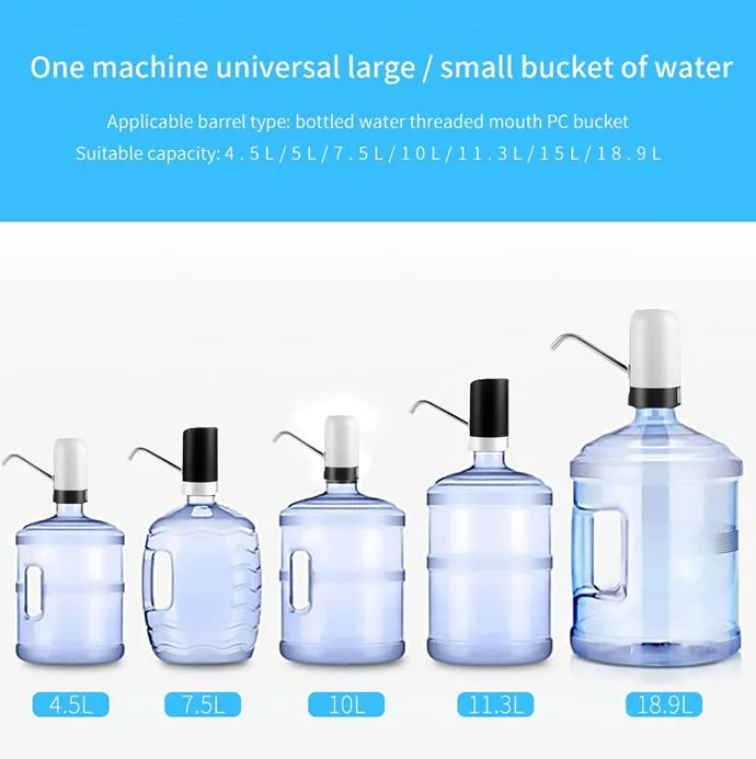 YOMYM Water Bottle Dispenser Portable Electric Water Bottle Pump for  Universal 5 Gallon Bottle (Black+White)