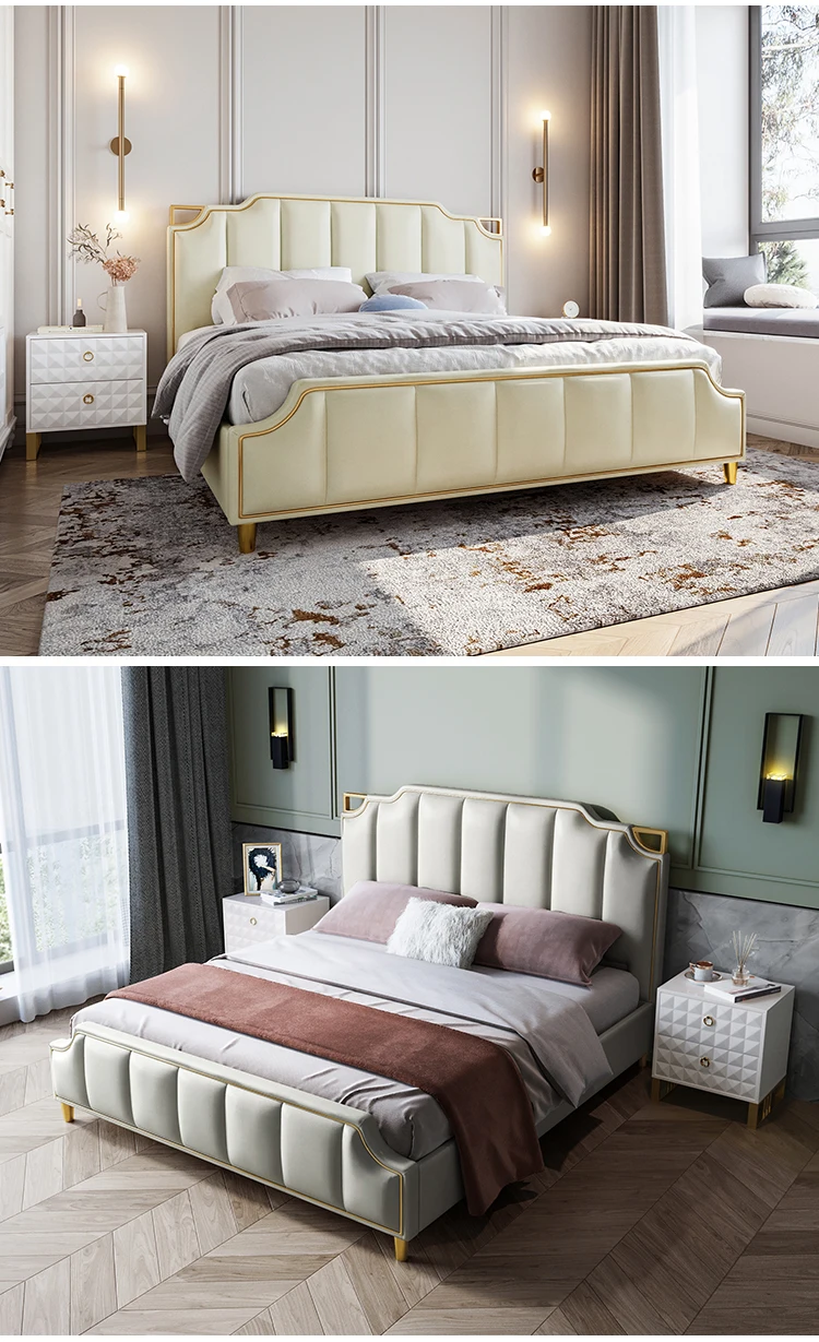 Linsy Latest Modren Luxury Contemporary Bedroom Bed Set Italian Soft White Leather Headboard Bed With Box Storage Rax4A