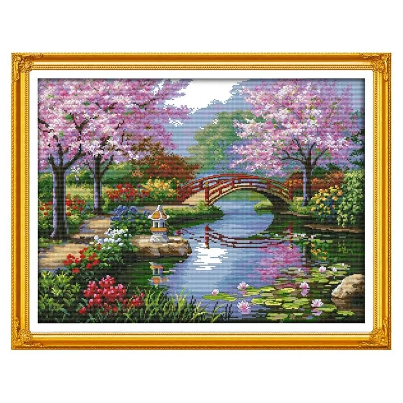 公園の風景針仕事14CTカウントクロスステッチDiy高品質糸刺Embroidery