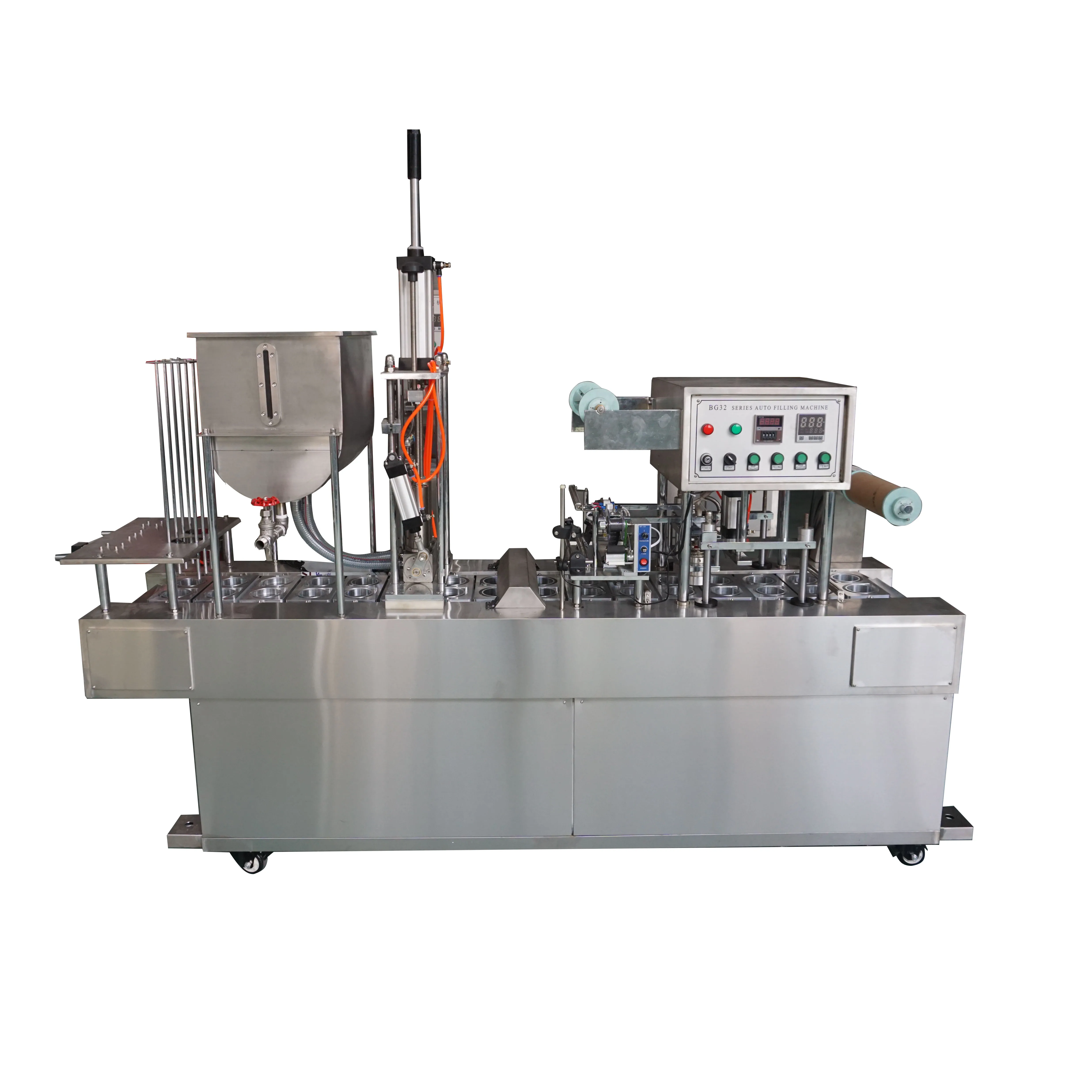 Two Lines Yogurt Cup Filling and Sealing Machine Using Die Cut Foil Lid