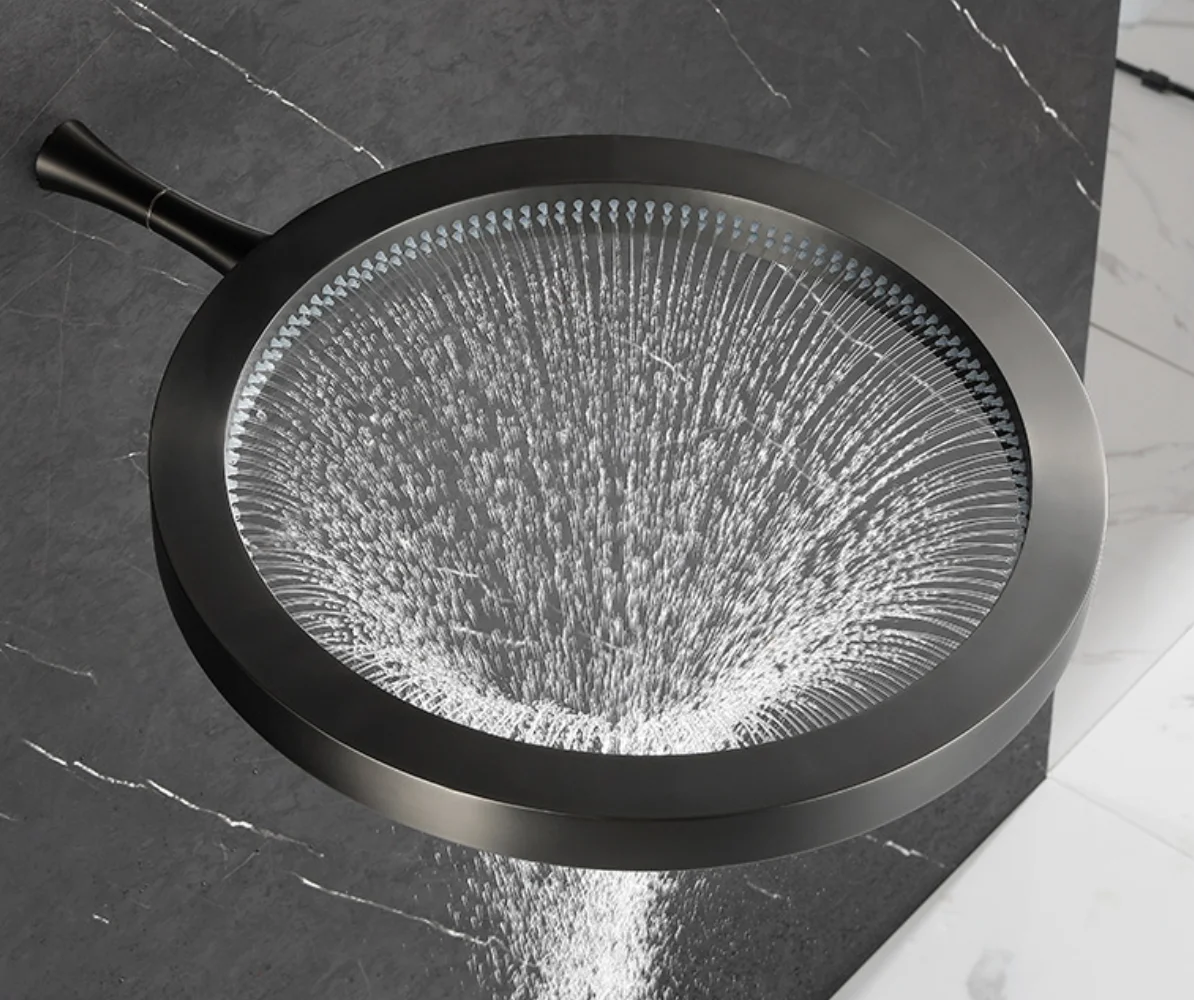 2025 Luxury Brass Round Waterfall Shower Set Bathroom Concealed Rainfall Hot and Cold Brushed Gold Shower System Sets