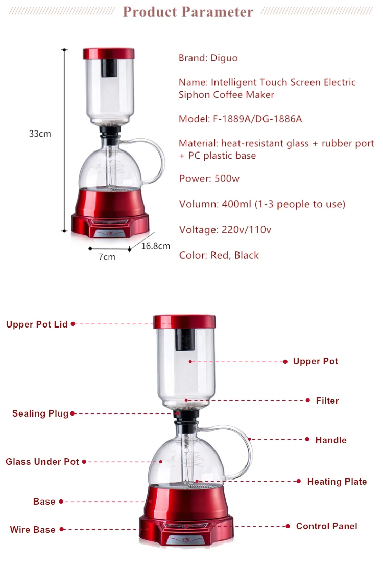 Arriart Stainless Steel Syphon Coffee Maker Electric Siphon Coffee