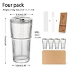 Clear + quatre tasses réglées + paille en verre + couvercle de pp + brosse de paille