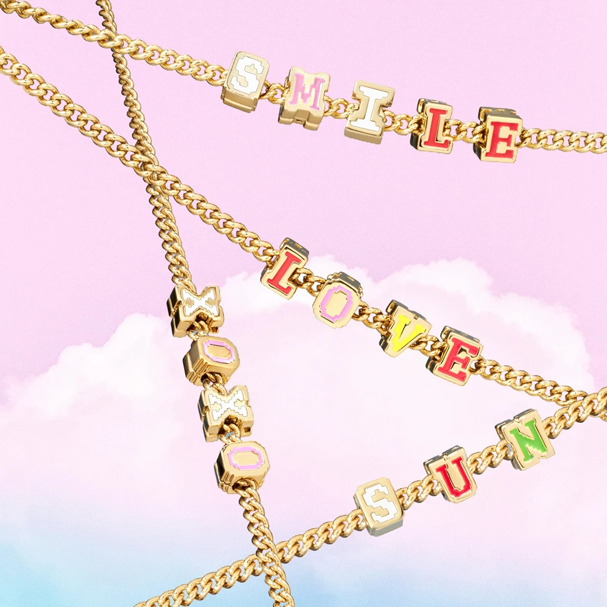Mini Enamel Initial Charm Personalized Gold Stainless Steel Pixel Alphabet Letter Heart Face Bead