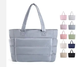 Factory Custom Personalized Nylon Tote Bag Quilted Nylon Soft Puffer Shopper Shoulder Bag