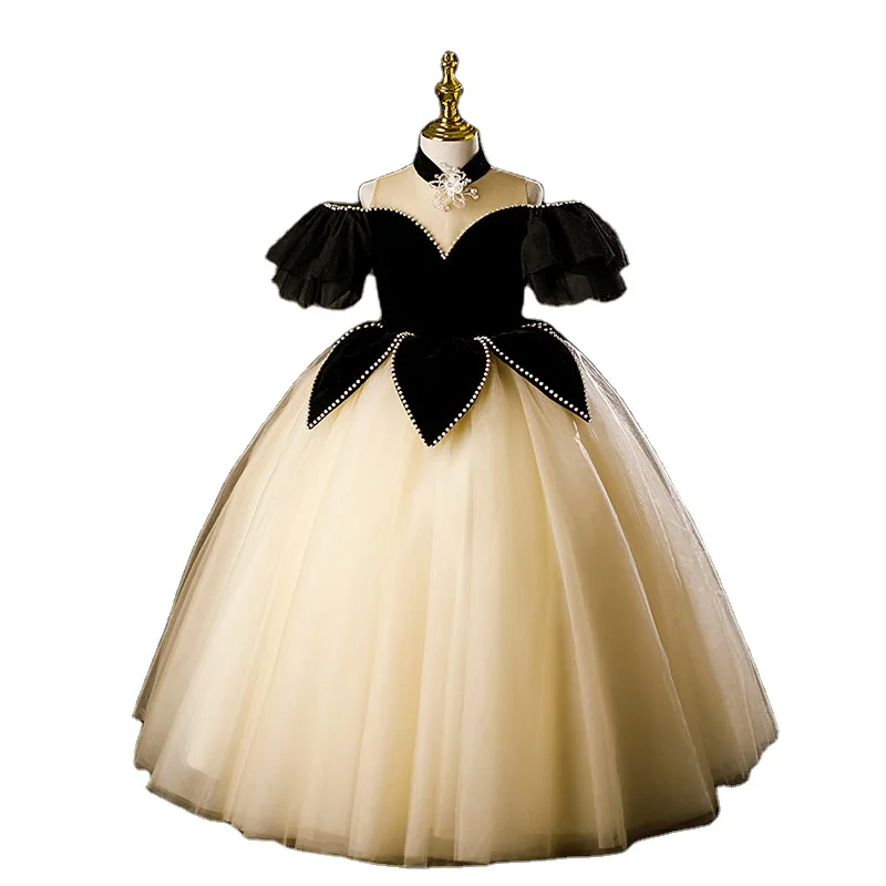 Elegant Flower Girl Wedding Gown Black Hepburn Style Children's Princess  Evening Dress Big Birthday Girl Dresses for 10Y