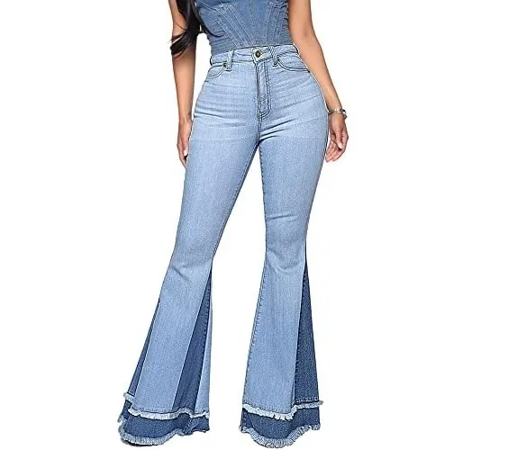 Womens Patchwork Design Wholesale Bell Bottoms Jeans Women Plus Size ...