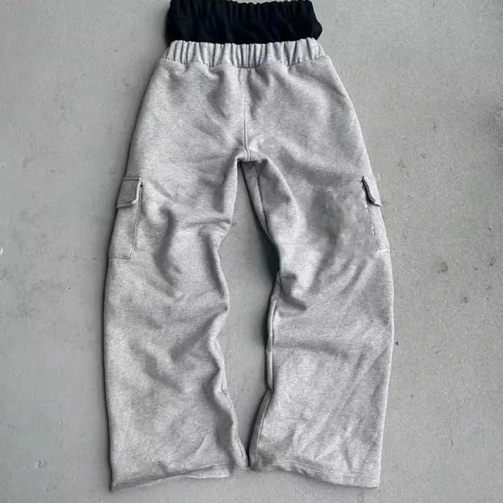 Sweatpants Manufacturer Custom Heavyweight Double Waist Sweatpants Baggy  Fit Wide Leg Men's Cotton Cargo Pants